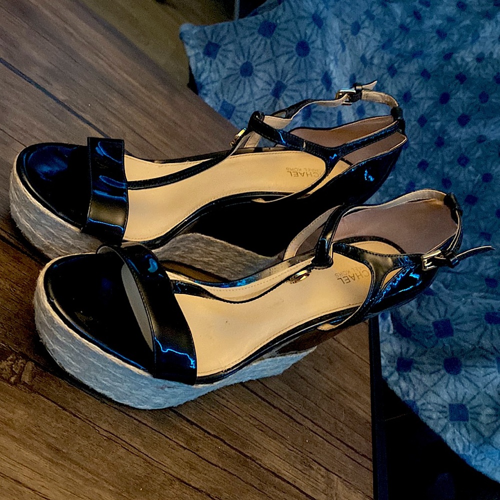 Michael Kors Black Patent Leather Wedge - Size 9.5